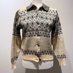 Fair Isle Wool Cardigan Sweater by Jersild Size M
